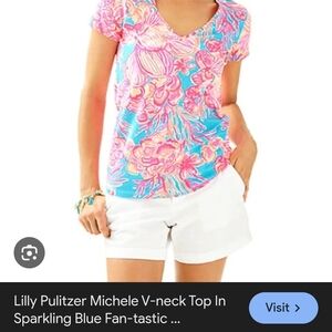 Lilly Pulitzer Pink & Blue Floral V-Neck Tee